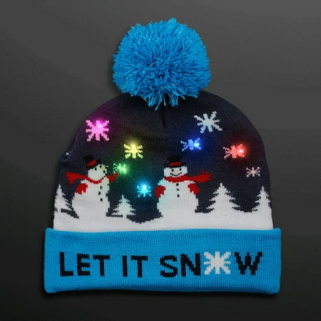 Multicolor LED Snowy Snowflake Winter Christmas Holiday Snowmen Beanie Hat by Blinkee