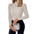 thumbnail image 1 of Women's Turtleneck Tops Ribbed Pullover Sweater Long Sleeves Shirts Midweight Thermal Underwear Blouse caramel color XL, 1 of 4