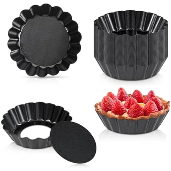32 Pcs Mini Tart Pans with Removable Bottom, 3 Inch Round Nonstick Quiche Pan Small Quiche Pans Bakeware Mold Fluted Side for Pies Quiche Cheese Cakes Desserts