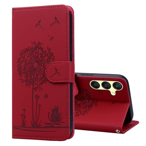 ELEHOLD Case for Samsung Galaxy A25 5G, Premium PU Leather Wallet Flip Case Folio Cover with Card Holder Kickstand,Red