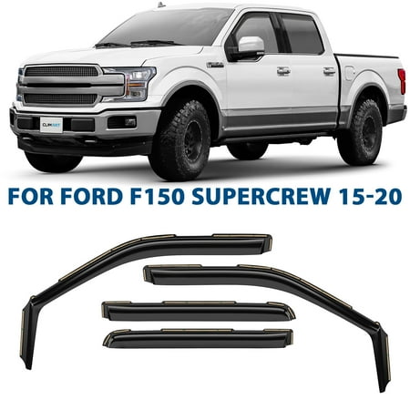 CLIM ART in-Channel Incredibly Durable Rain Guards for Ford F150 2015-2020 SuperCrew  Original Window Deflectors  Vent Deflector  Vent Window Visors  Dark Smoke Truck Accessories  4 pcs - 615010LP