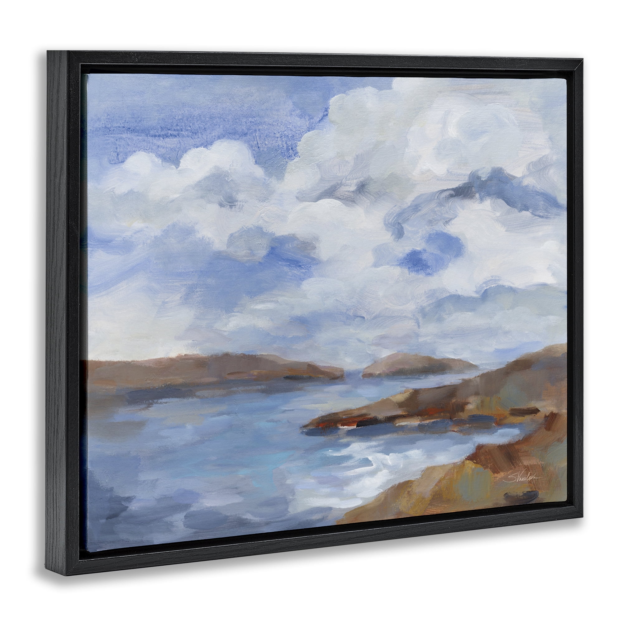 Stupell Industries Islands Beach View Landscape & Nature Painting Black Floater Framed Canvas Art Print Wall Art, 21 x 17