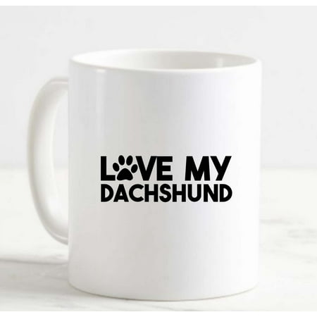 

Coffee Mug Love My Dachshund Paw Print Dog Animals White Cup Funny Gifts for work office him her