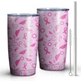 thumbnail image 2 of 20oz Tumblers Pink Breast Cancer Awareness Pattern Stainless Steel Vacuum Insulated Double Wall Travel Tumbler Cups Mug with Lid and Straw,Cleaning Brush for Cold & Hot Drinks, 2 of 7