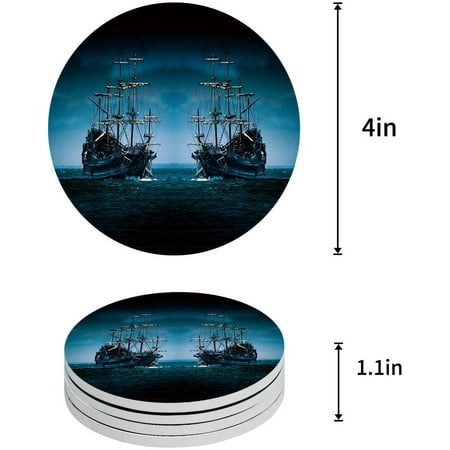 

FMSHPON Mysterious Ship in The Sea Set of 8 Round Coaster for Drinks Absorbent Ceramic Stone Coasters Cup Mat with Cork Base for Home Kitchen Room Coffee Table Bar Decor
