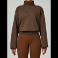 thumbnail image 4 of Sudadera con Media Cremallera para Mujer, para Otoño e Invierno, Informal, Holgada, Resistente Al Viento y Cálida. Color Chocolate L, 4 of 8