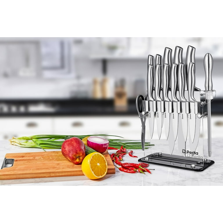 Knife Set High Carbon Stainless Steel Kitchen Knife Set 14 Pieces Super  Sharp Cutlery Knife Set with Acrylic Stand - Silver