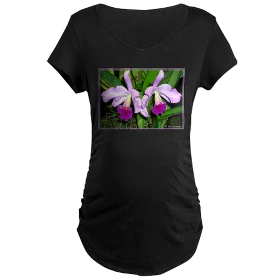 CafePress - Orchid, Floral, Photo Maternity Dark T Shirt - Maternity Dark T-Shirt