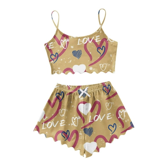 bridal party pajama sets for matching satin sleepwear with lace trim Women's Heart Print Casual Pajama Shorts Set