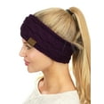 thumbnail image 3 of C.C Soft Stretch Winter Warm Cable Knit Fuzzy Lined Ear Warmer Headband, Dark Purple, 3 of 4