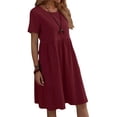 thumbnail image 5 of JBXKXYW Dresses for Women Womens Midi Plu Size Dresses Casual Cotton Linen Dress Crewneck Short Sleeve Cute A Line Tunic Dress With Pockets Dress Sundress Summer Dresses (Red,S), 5 of 6