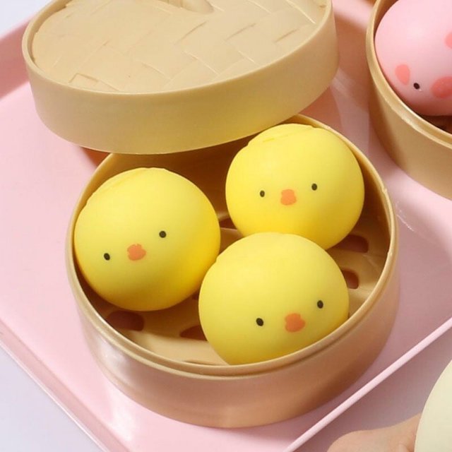 Lindo bollo de peluche al vapor, cerdo rosa, patito amarillo, bollo de peluche al vapor, viene con vaporera