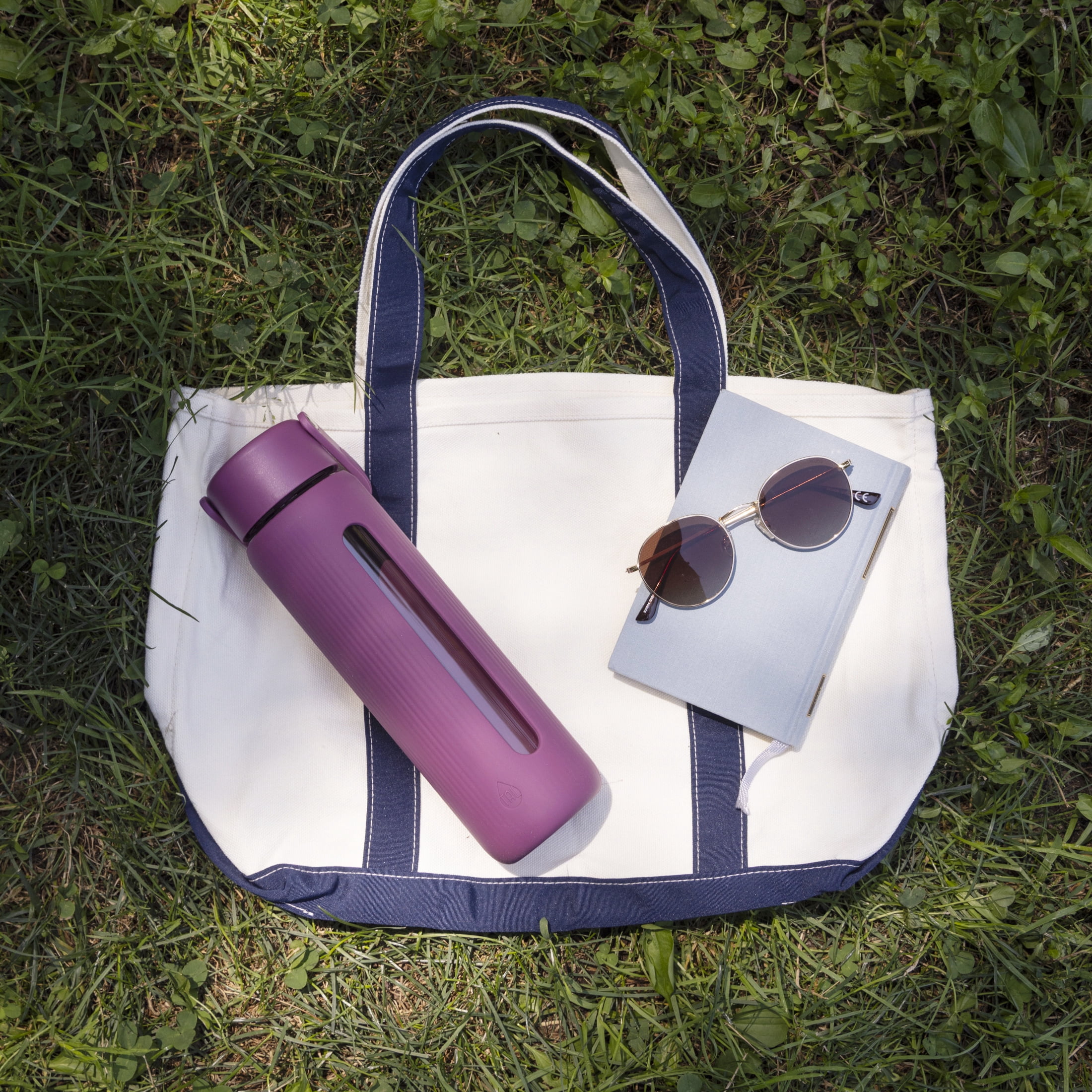 TAL 24oz Glass Willow Water Bottle with Flip-up Straw and Handle, Berry