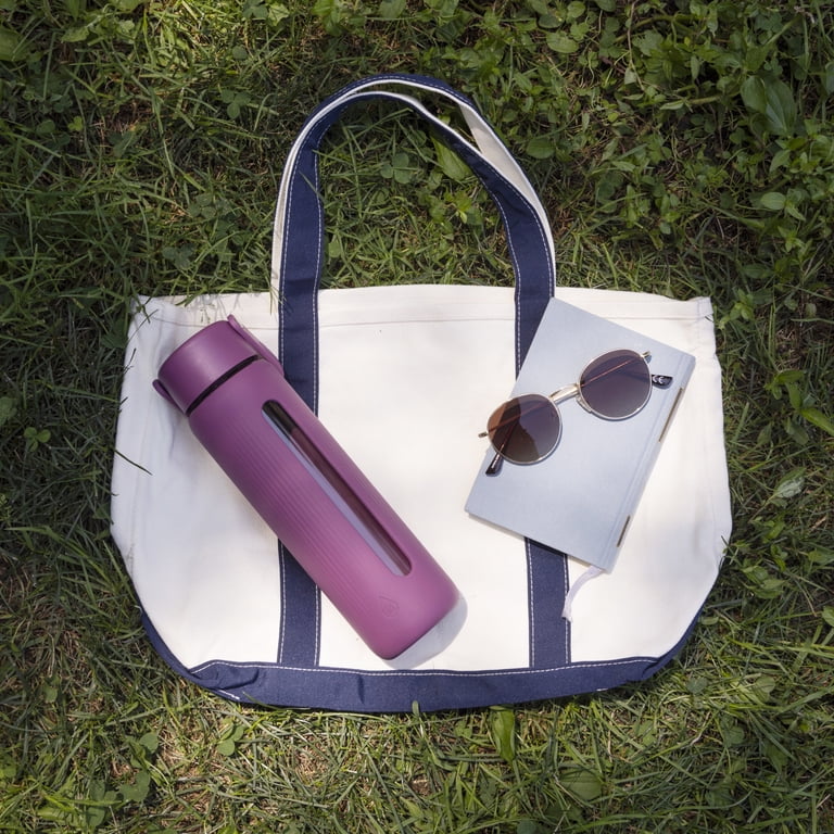 TAL Glass Water Bottle with Straw, 24oz, Berry photo 7