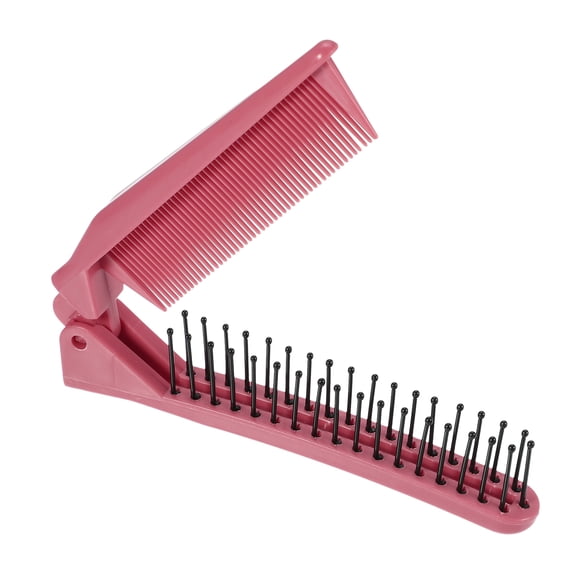 Unique Bargains 1Pc Folding Hair Comb Travel Mini for Curly Wet Dry Long Hair Dark Pink