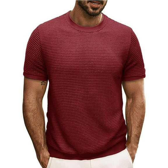 Mens Shirts Casual Stylish Short Sleeve Textured T-Shirts Crewneck Lightweight Fitted Tees Summer Solid Basic Tops