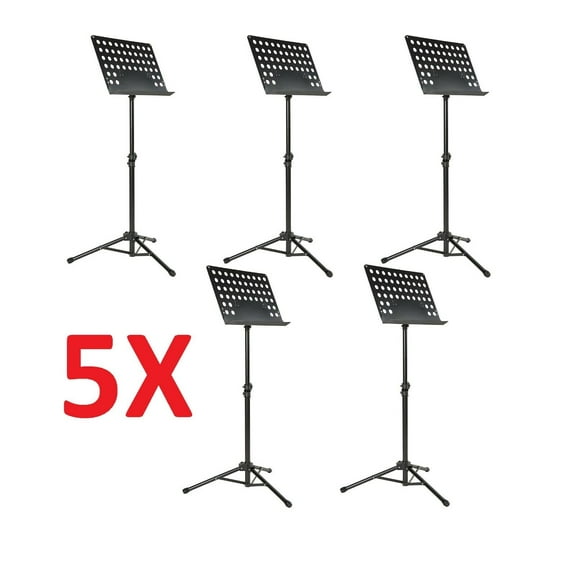 Five Tripod Orchestral Music Stand Perforated Black Heavy Duty Metal Adjustable