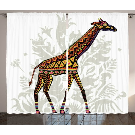 Batik Panel - Batik Decor Curtains 2 Panels Set, African Savannah Animal Giraffe with Ethnic Ornament Patterns on Body Creature Print, Window Drapes for Living Room Bedroom, 108W X 90L Inches, Multi, by Ambesonne