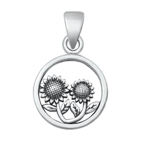 Sterling Silver Sunflower Oxidized Pendant High Polished Charm .925 New Jewelry Female Unisex