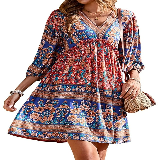 Femmes Été Décontracté Bohème Robe Ethnique Style Imprimé Floral Robe