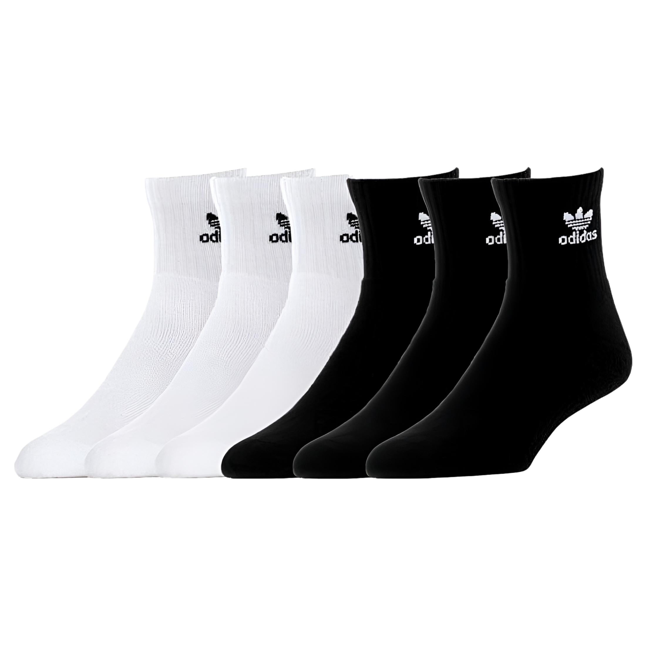 6 Pack Mens Adidas Originals Quarter Crew Socks White/Black 6-12