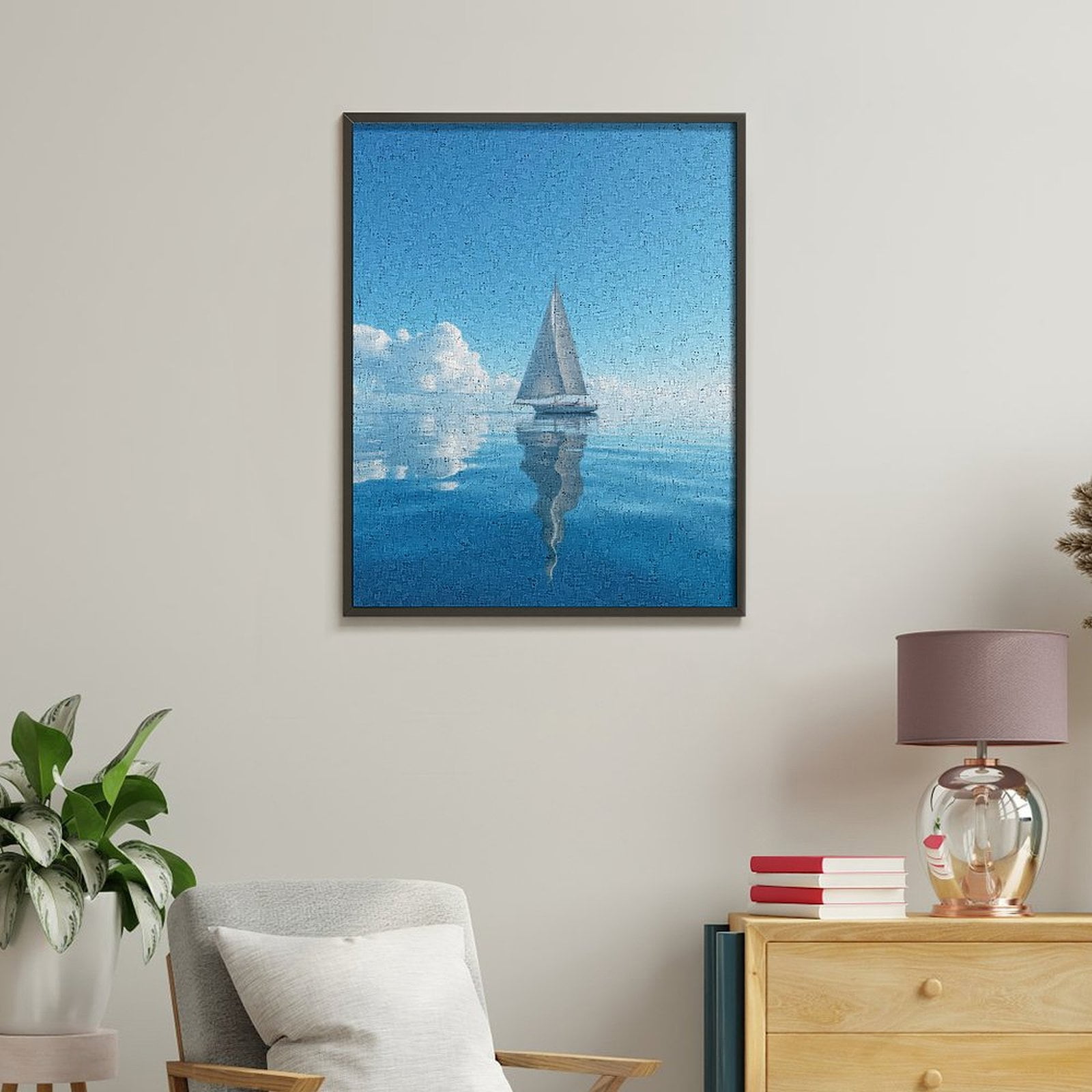 Paint By Numbers Kit for Adults Beginner - DIY Sailboat Tranquil Sea Reflection Sky Canvas Painting Kits for Adults, Frameless Paint By Number for Adults for Home Wall Decor 16x20 Inch
