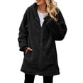 thumbnail image 4 of Women's Solid Color Plush Long Coat, Fashion Hooded Zip Front Jacket with Pockets, Casual and Warm Fleece Outerwear for Fall Winter Daily Wear-Black, 4 of 7