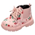thumbnail image 6 of HEWUQI Toddler Girls Cowboy Boots Soft Non Slip Trendy Lace up Infant Booties with Side Zipper Cherry Print First Walking Shoes Pink Size 6 Toddler, 6 of 6