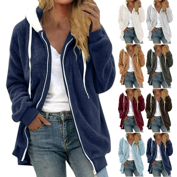 Winter Coat for Women 2023 Oversized Sherpa Jackets Fuzzy Fleece Hoodies Warm Zip Up Coat Outerwear with Pockets