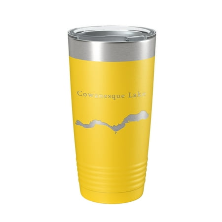 

Cowanesque Lake Map Tumbler Travel Mug Insulated Laser Engraved Coffee Cup Pennsylvania 20 oz Yellow