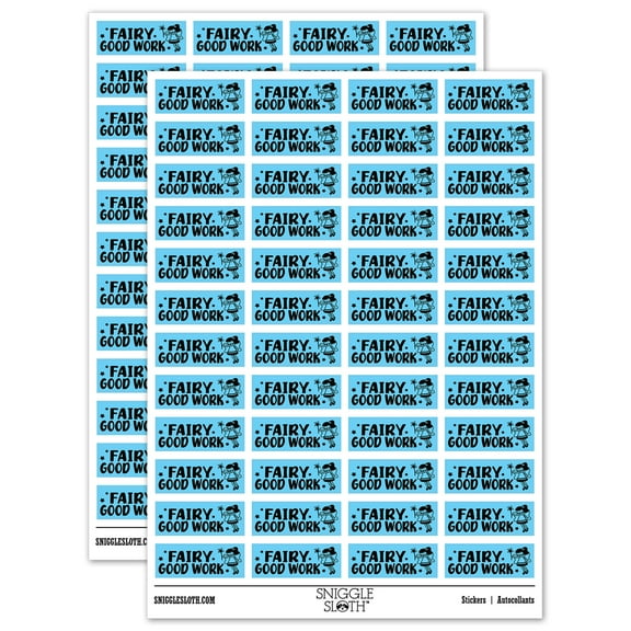 Fairy Very Good Work Teacher Student School Sticker Set - Light Blue - Gloss Finish - 1.25" Mini