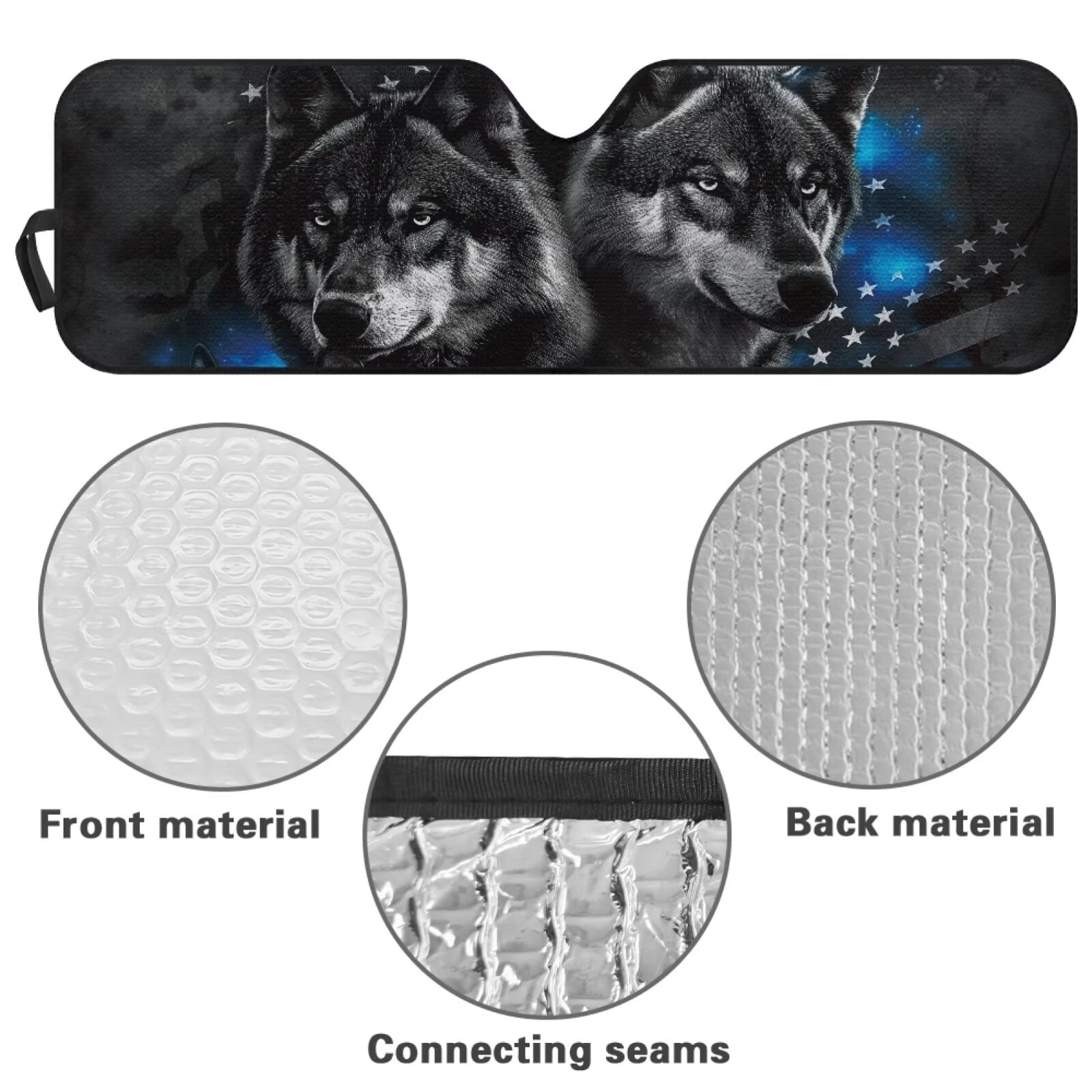 Uorisanigo American Flag Wolf Windshield Sun Shade for Wrangler, Compass, Gladiator & Renegade-Blocks UV Rays Sun Visor Protector,Car Sunshade Keep Your Vehicle Cool - 52.95 x 16.14 inches