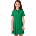 thumbnail image 5 of Girls Shirt Dress Short Sleeve Lapel Button Down Midi Dresses Casual Stylish Preppy Outfits With Pockets (9-10 Years, Green), 5 of 8