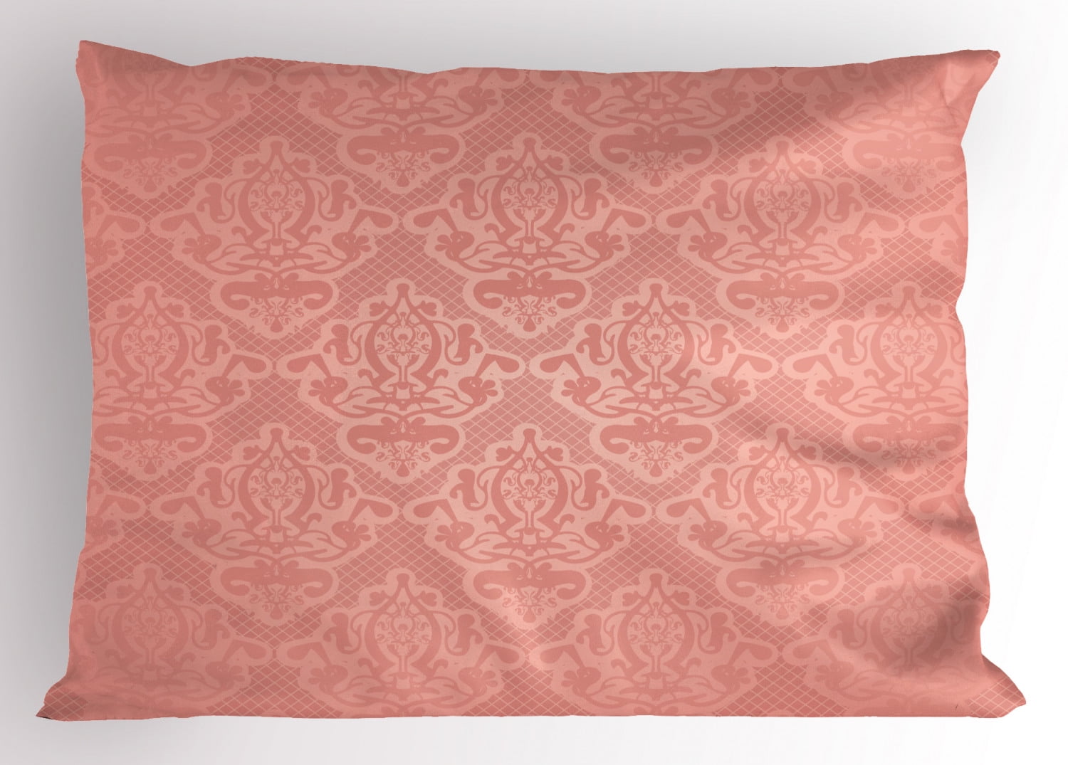 Peach Pillow Sham Lace Style Background with Antique Wedding Inspiration Motifs Ornamental