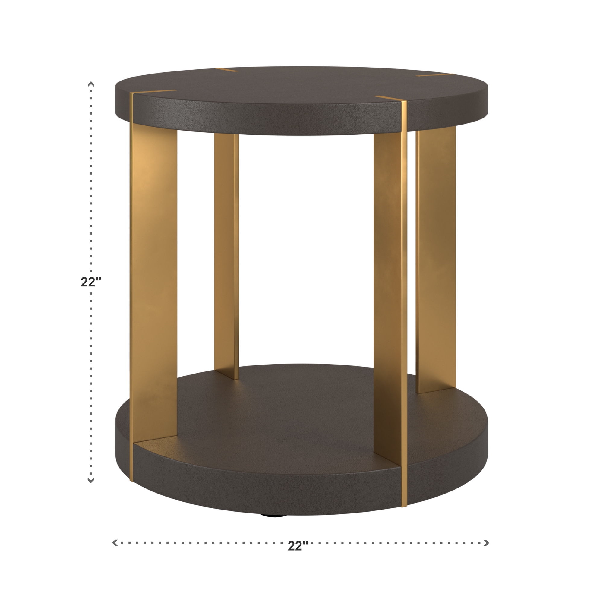 Weston Home Namsos Gold Finish Metal Dark Brown Faux Shagreen Round End Table, Dark Brown
