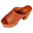 thumbnail image 3 of FSJ Women Open Round Toe Platform Clog Mules Studded Rivet Chunky Wooden Block High Heel Backless Summer Slide Sandals Size 8 Brown, 3 of 4