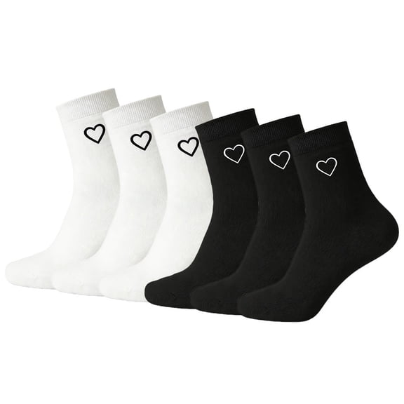 Cfweater Women's Cotton Mid-Calf Socks with Heart Pattern, 6-Pack Mixed Colors, Size 5-9, Machine Washable