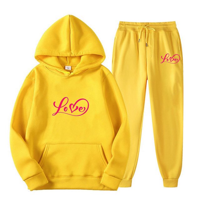 Gibobby Conjunto dama pants y sudadera afelpada Sudadera con capucha para mujer Primavera e invierno Deportes Casual Color sólido Pantalones Traje(Amarillo,CH)