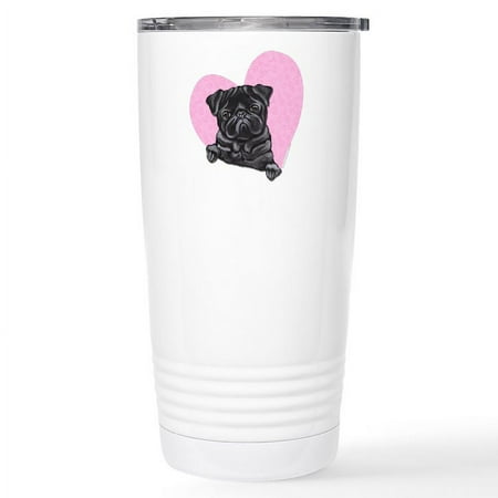 

CafePress - Black Pug Pink Heart Stainless Steel Travel Mug - Insulated Stainless Steel Travel Tumbler 20 oz.