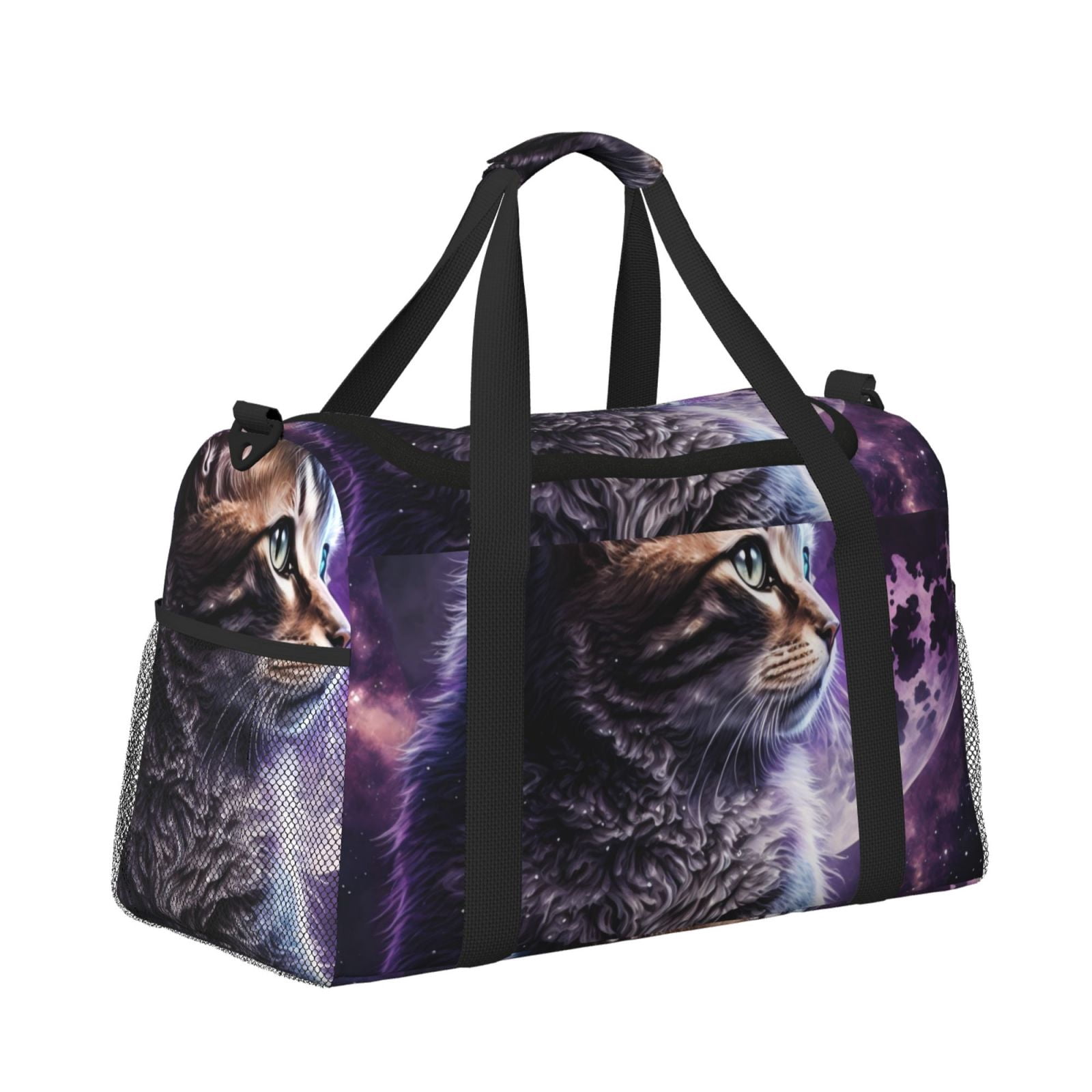 Fuzoiu Purple Moon Cat Print Travel Duffle Bag,Carry On Tote Bags,Duffel Bag,Sport Gym Bag, Hospital Bag for Labor and Delivery, Overnight Bag,Luggage Bag