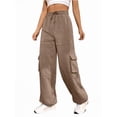 thumbnail image 2 of Cargo Joggers for Women Baggy Fleece Wide Leg Sweatpants Elastic High Waisted Fall Casual Hiking Pants Khaki S, 2 of 7