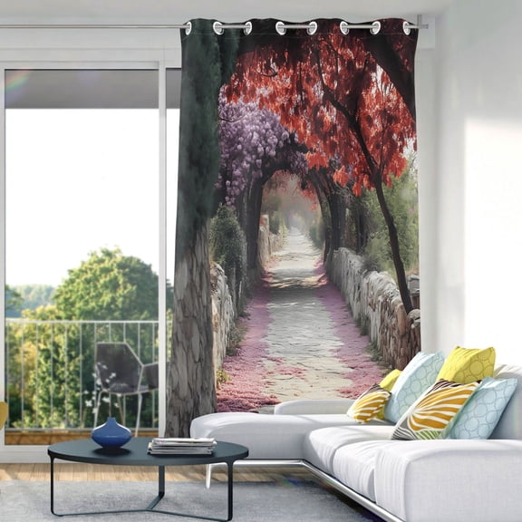 Blackout Curtains Window Curtain for Bedroom Living Room 1 Panel 82"x42" Path with Trees and Flowers