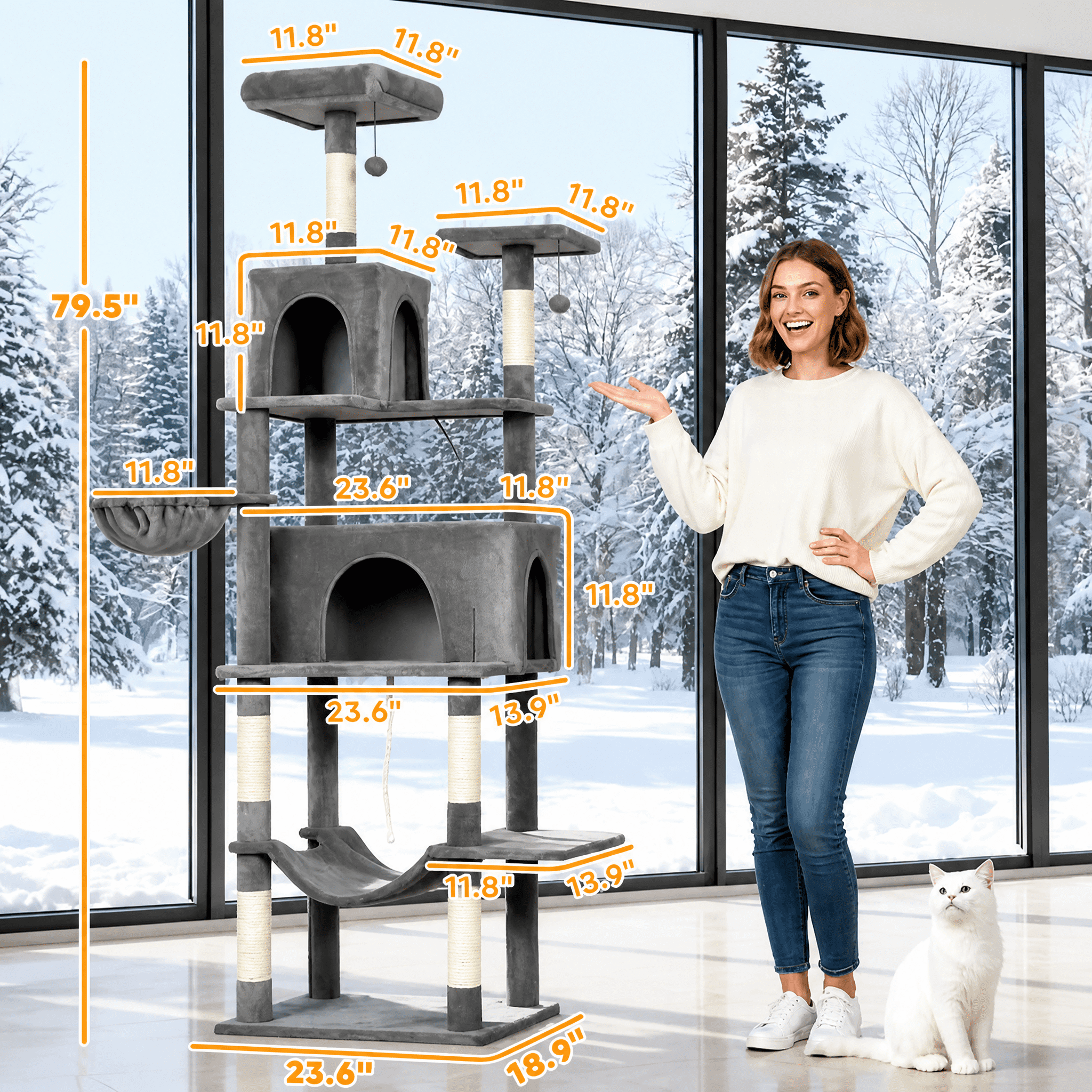 80" Tall Cat Tree Multi-Level Cat Tower