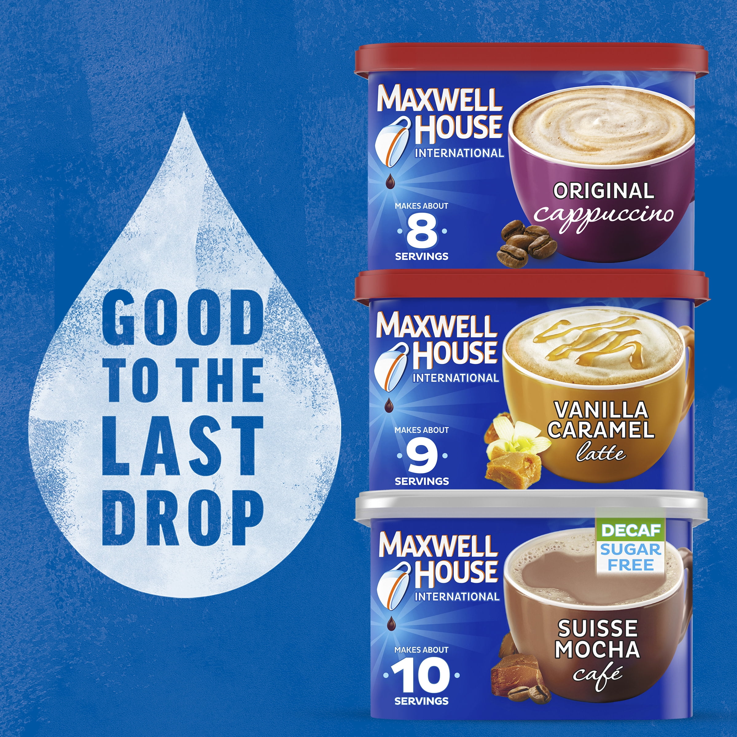 (6 pack) Maxwell House Original Cappuccino Instant Coffee Powder Mix, 8.3 oz, Shelf Stable Cardboard Canister