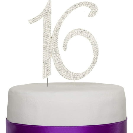 Sweet 16 Cake Topper 16th Birthday Party Supplies Decoration Ideas (Silver)