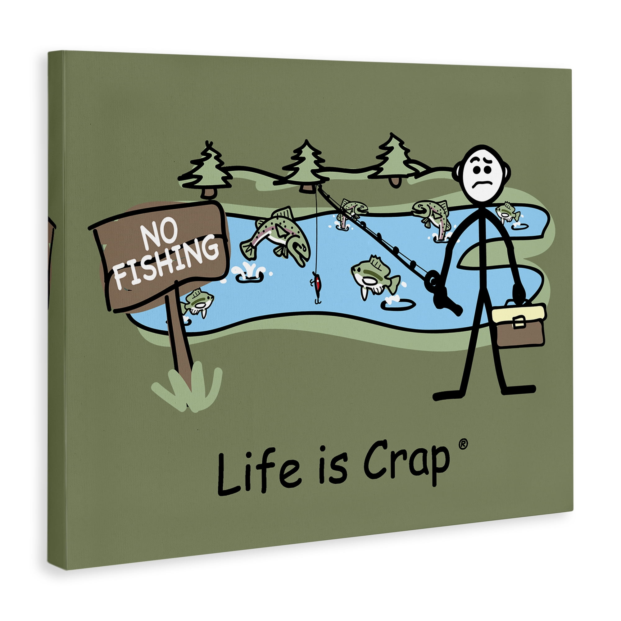 Stupell Industries No Fishing at Pond Novelty & Humor Painting Wrapped Canvas Art Print Wall Art, 30 x 24