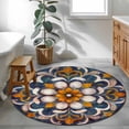 thumbnail image 3 of Vintage Flower Pattern Round Rugs for Living Room 3ft White Orange Flower Blue Background Non Slip Circle Rug Washable Low-Profile Indoor Carpet for Bedroom, Dining Room, Bathroom, 3 of 9