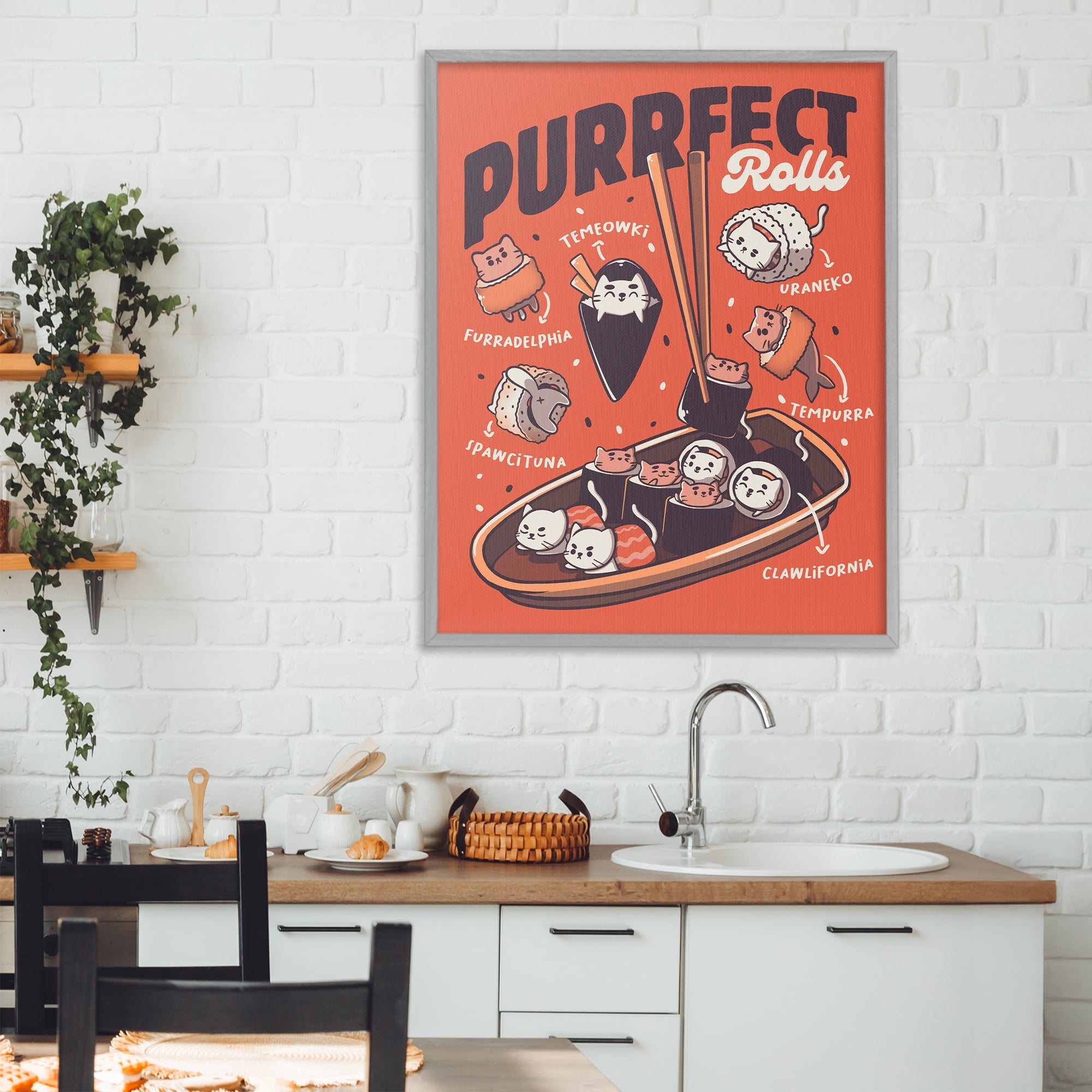 Stupell Industries Purrfect Rolls Sushi Cats Gray Framed Giclee Art, design by Tobe Fonseca