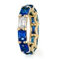 thumbnail image 2 of HeartsAndYou Emerald Cut Natural Blue Sapphire Moissanite Eternity Band 14k SOLID Yellow Gold, 2 of 9