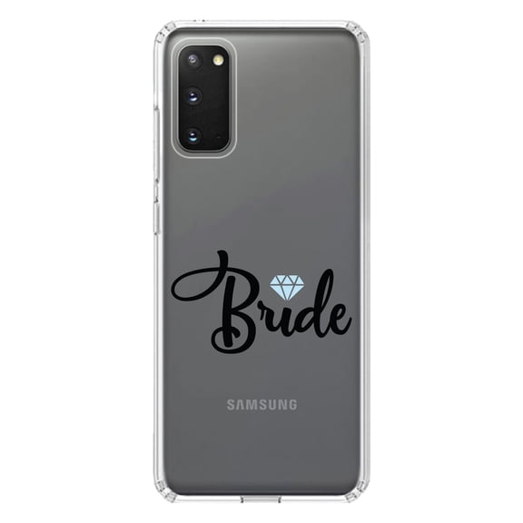 DistinctInk Clear Shockproof Hybrid Case for Galaxy S20 / S20 5G (6.2" Screen) - TPU Bumper Acrylic Back Tempered Glass Screen Protector - Bride Diamond - Wedding Design